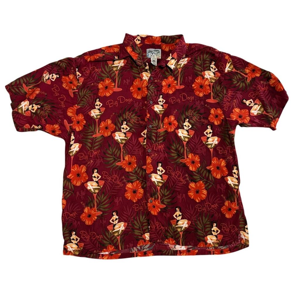 Big Dogs Vintage Hawaiian Shirt Mens 3X Vacation Shirt Girls in Martini Glasses
